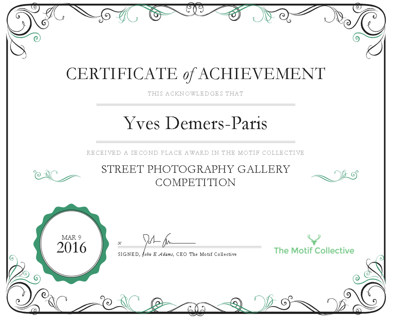 Yves Demers Paris certificat