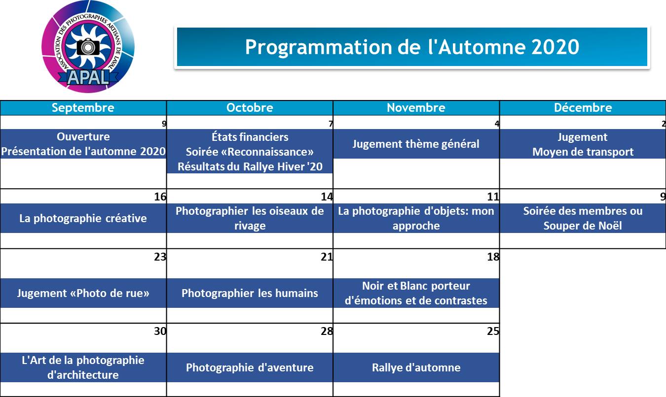 Programmation Automne 2020