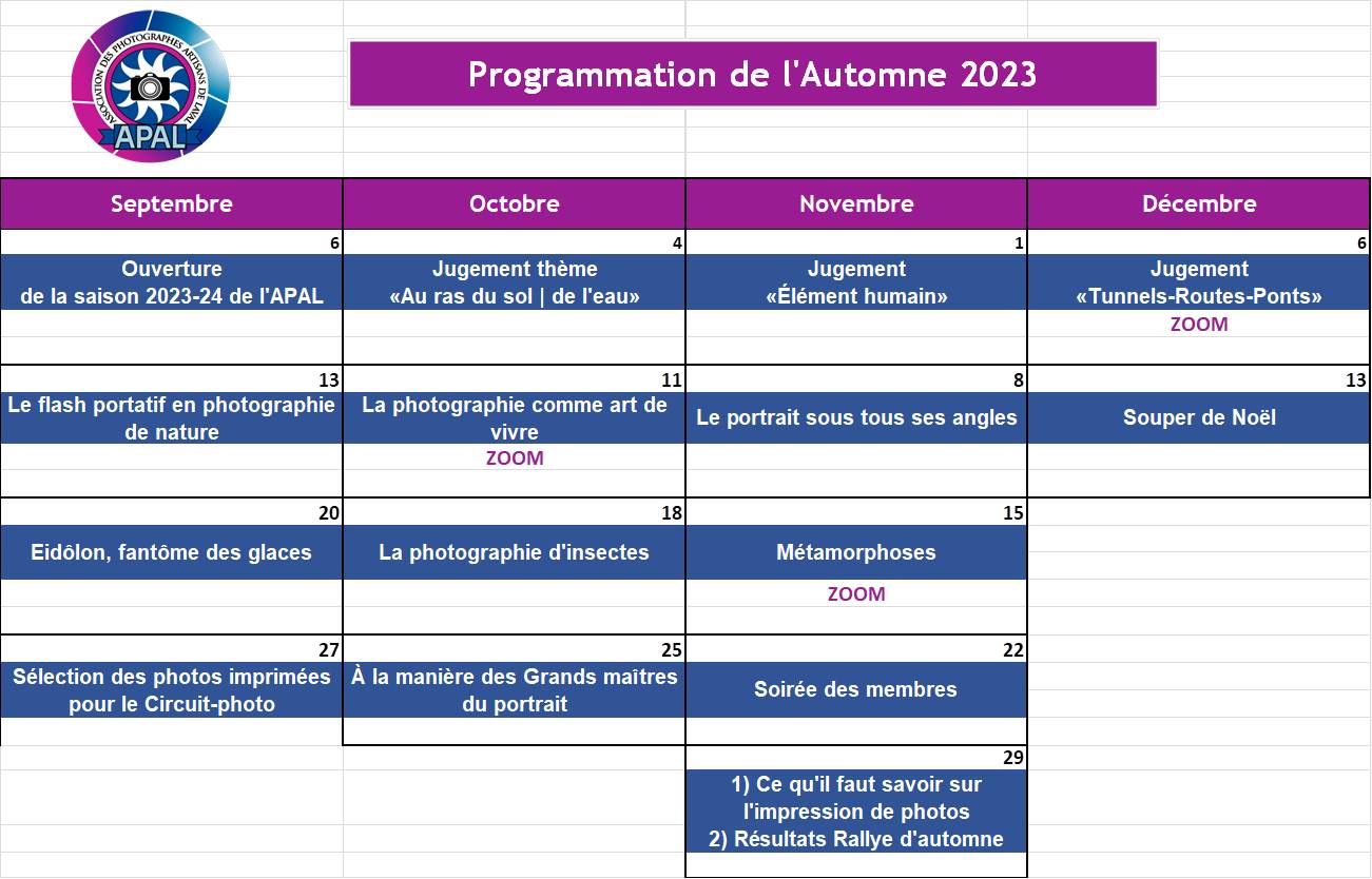 Programmation Automne 2023