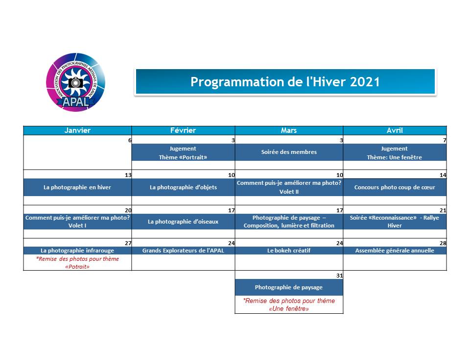 Programmation Hiver 2021