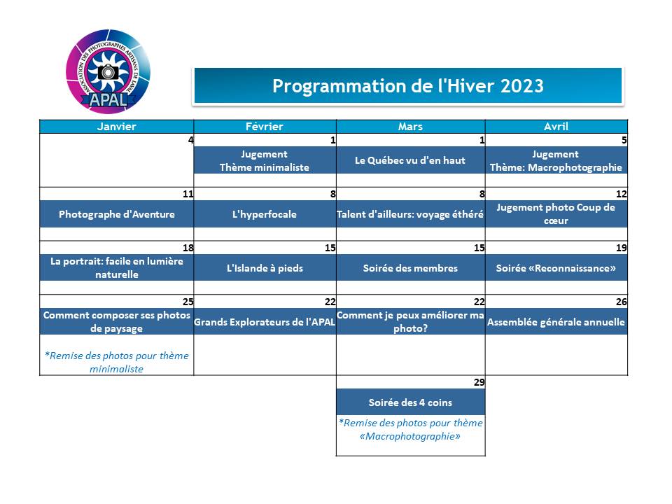 Programmation Hiver 2023