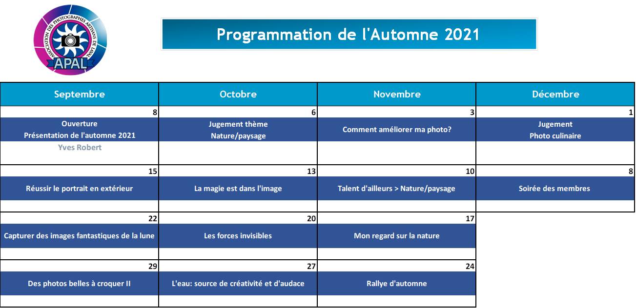 Programmation automne 2021